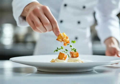 chef-plating-up-exquisite-dish-white-plate-professional-presentation-food copia